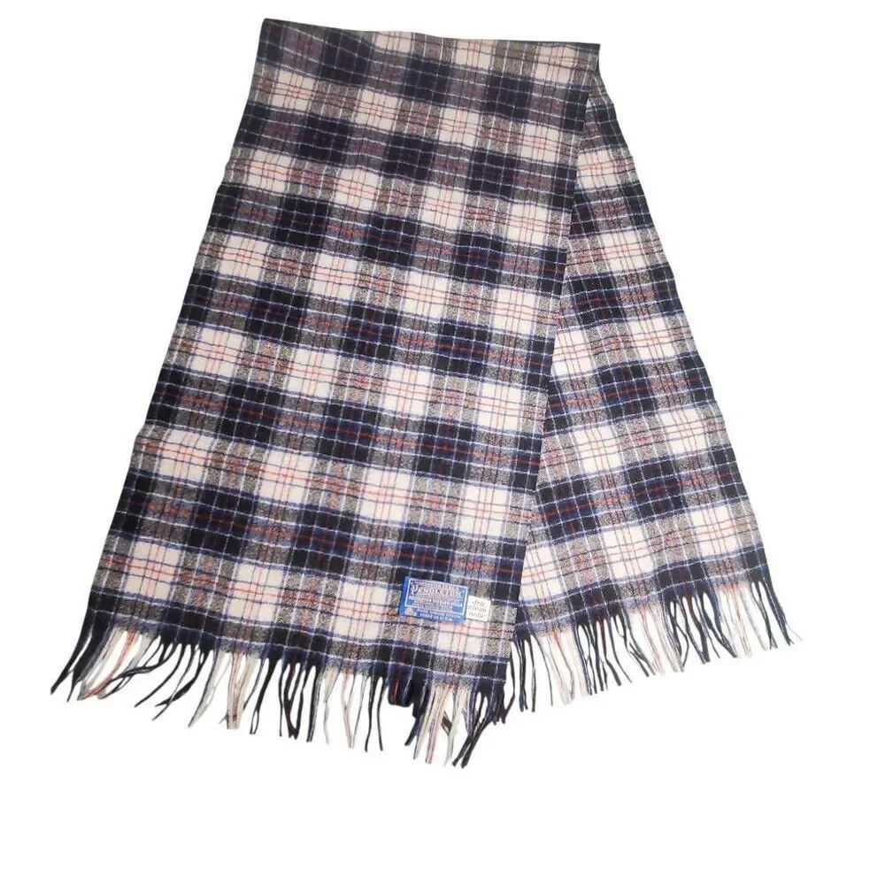 Vintage Pendleton 100% Virgin Wool Fringe Edge Check Pattern Plaid Scarf